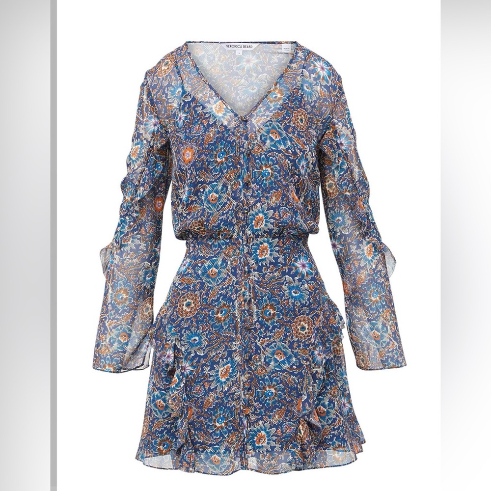 Veronica Beard Blue Floral Long Sleeve Dress
